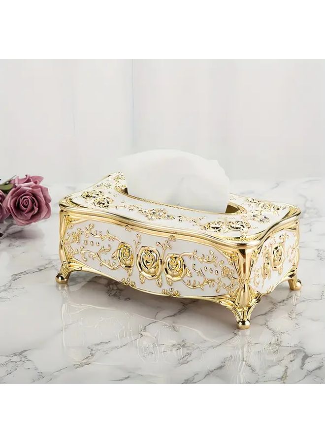Silver Rose Pattern Tissue Box Gold Plated Paper Towel Holder For Living Room Bathroom Kitchen - Image 5