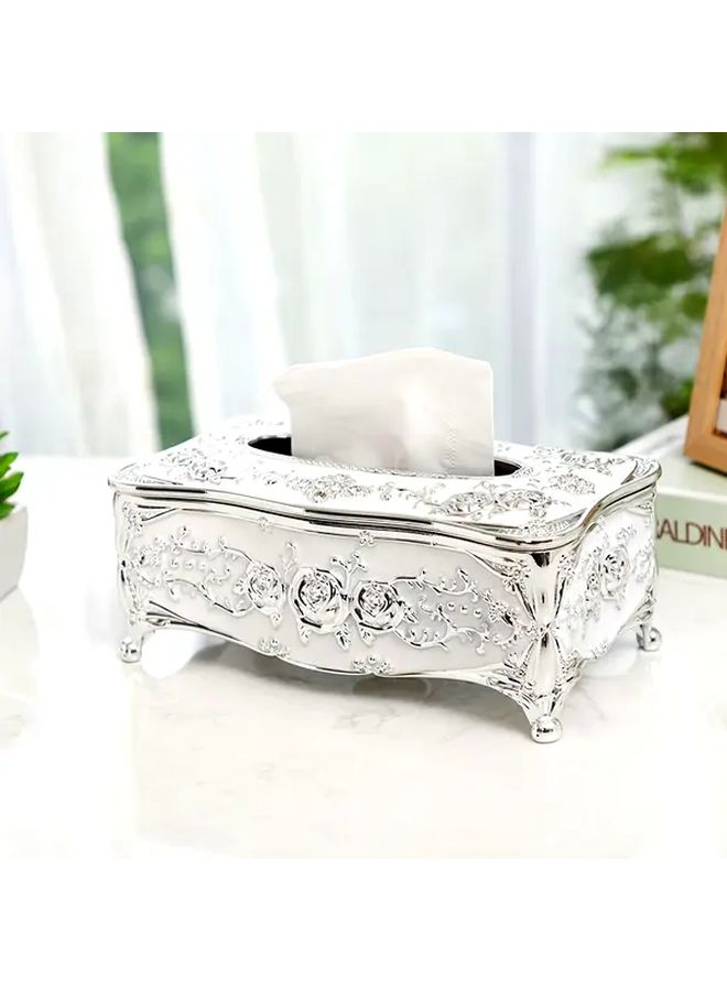 Silver Rose Pattern Tissue Box Gold Plated Paper Towel Holder For Living Room Bathroom Kitchen - Image 1