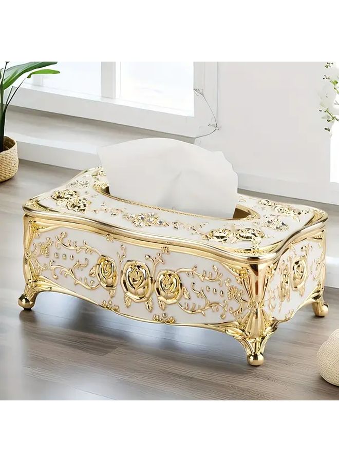 Silver Rose Pattern Tissue Box Gold Plated Paper Towel Holder For Living Room Bathroom Kitchen - Image 2