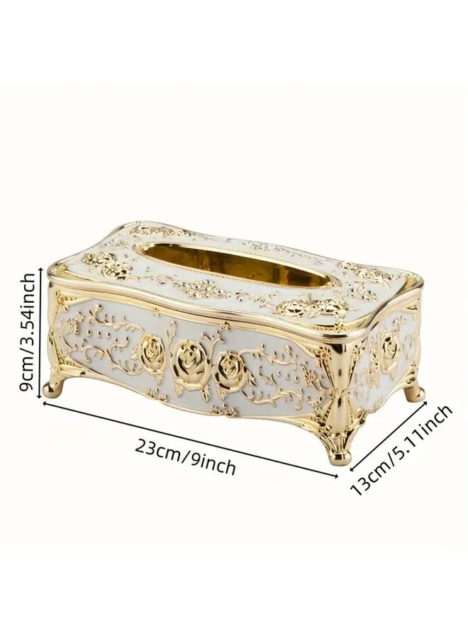 Silver Rose Pattern Tissue Box Gold Plated Paper Towel Holder For Living Room Bathroom Kitchen - Image 4