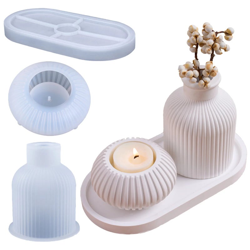 Y&D Silicone Resin Molds Set – Oval & Round Coaster Molds, Vase Molds, Storage Bottle Molds, Candle Holder Molds for Epoxy Resin Casting - Image 2