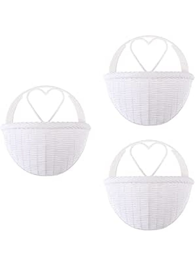 3pcs White Wall Mounted Plastic Rattan Hanging Planter Basket Set - Image 1