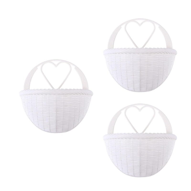 3pcs White Wall Mounted Plastic Rattan Hanging Planter Basket Set - Image 2