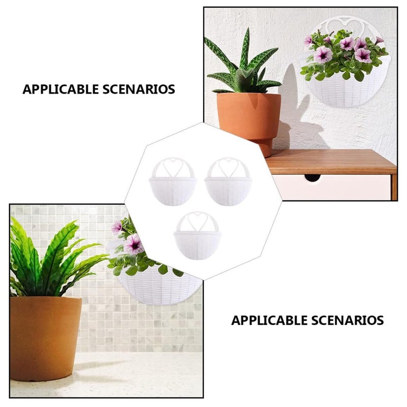3pcs White Wall Mounted Plastic Rattan Hanging Planter Basket Set - Image 4