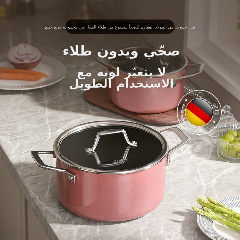 قدر شوربة من الفولاذ المقاوم للصدأ غير لاصق من ديشي لانغ - مستورد، مناسب لجميع أنواع المواقد، وردي 24 سم - Image 1