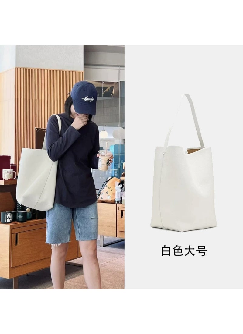Generic - The Row Leather Tote Bag Large Capacity Casual Shoulder Large creamy-white - Image 1