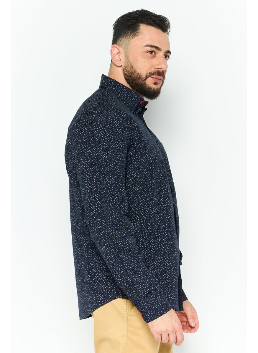 English Laundry Men Slim Fit Allover Print Long Sleeves Dress Shirt, Navy combo  - Image 4