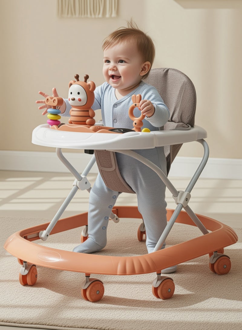 بيبي مشاية أطفال ZIGGIE قابلة للطي مع ارتفاع قابل للتعديل في 3 أوضاع وشريط ألعاب موسيقية، مشاية أنشطة للأطفال الصغار، مشاية أطفال للأولاد والبنات من عمر 6 إلى 18 شهرًا، وردي - Image 1