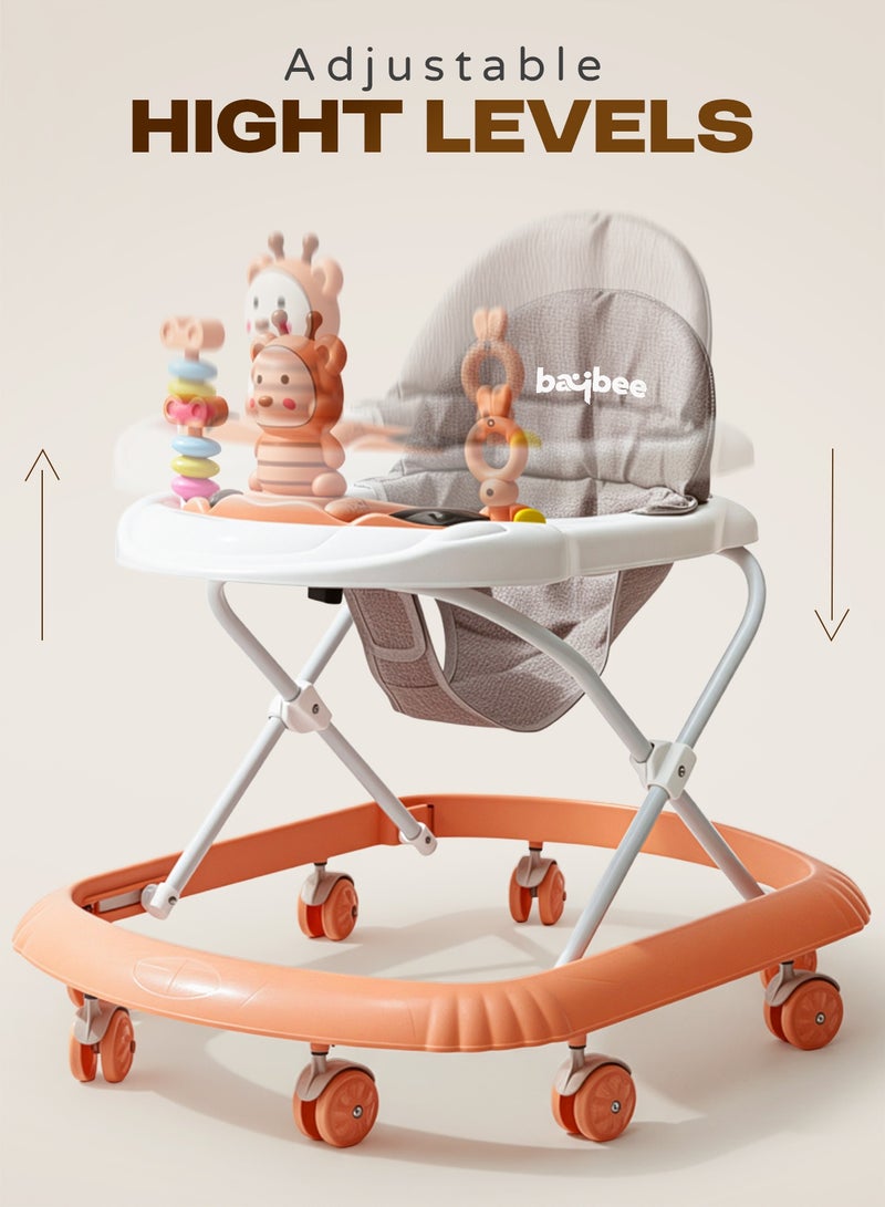 بيبي مشاية أطفال ZIGGIE قابلة للطي مع ارتفاع قابل للتعديل في 3 أوضاع وشريط ألعاب موسيقية، مشاية أنشطة للأطفال الصغار، مشاية أطفال للأولاد والبنات من عمر 6 إلى 18 شهرًا، وردي - Image 2