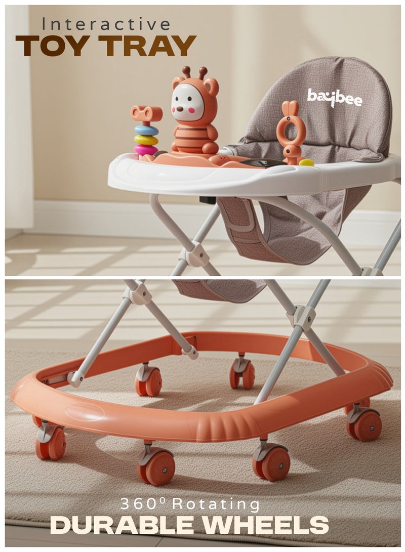 بيبي مشاية أطفال ZIGGIE قابلة للطي مع ارتفاع قابل للتعديل في 3 أوضاع وشريط ألعاب موسيقية، مشاية أنشطة للأطفال الصغار، مشاية أطفال للأولاد والبنات من عمر 6 إلى 18 شهرًا، وردي - Image 3