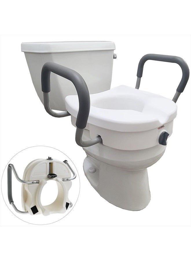 careX Ez Lock Raised Toilet Seat With Handles, 5 Inch Elevated Handicap Toilet Seat Riser With Arms, Fits Most Toilets - Image 1