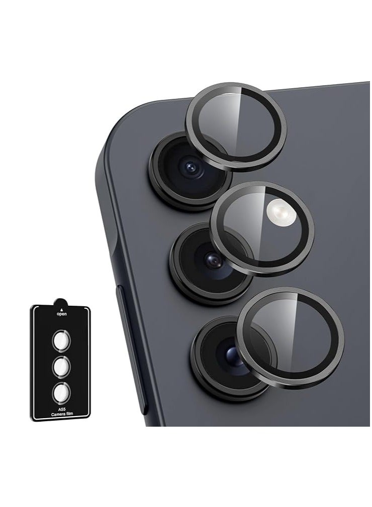 For Samsung Galaxy A55 5G Camera Lens Protector, Individual Tempered Glass Camera Screen Protector Metal Ring Lens Cover for Samsung Galaxy A55 , 1 Set (Black)  - Image 1