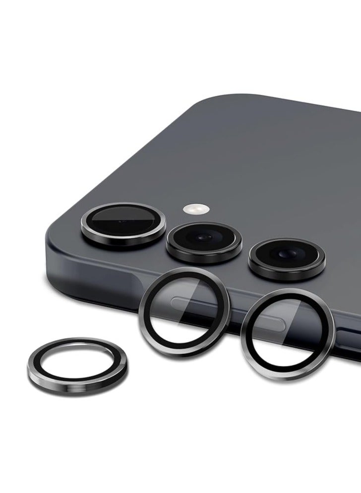 For Samsung Galaxy A55 5G Camera Lens Protector, Individual Tempered Glass Camera Screen Protector Metal Ring Lens Cover for Samsung Galaxy A55 , 1 Set (Black)  - Image 2
