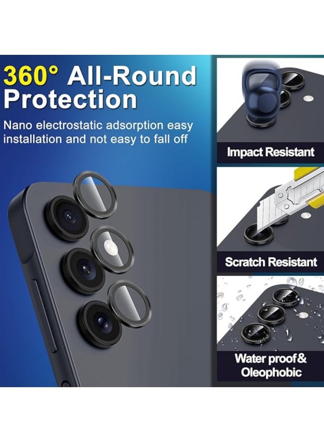 For Samsung Galaxy A55 5G Camera Lens Protector, Individual Tempered Glass Camera Screen Protector Metal Ring Lens Cover for Samsung Galaxy A55 , 1 Set (Black)  - Image 3