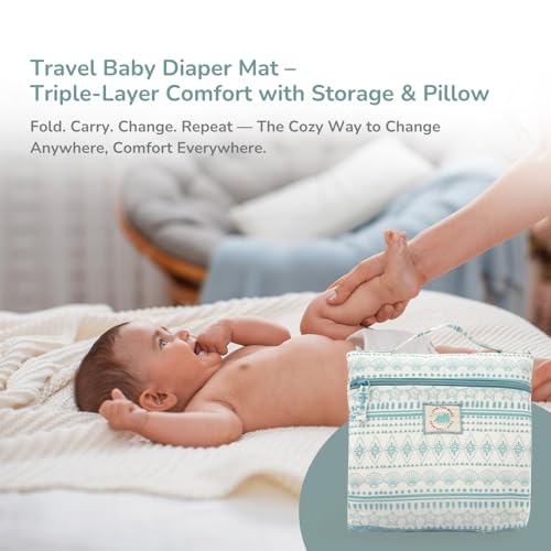 Tidy Sleep Baby Portable Diaper Changing Mat – Waterproof, Foldable Travel Mat with Storage Pockets & Soft Padding Pillow–Easy-to-Carry Changing Station Organizer for Newborns & Toddlers(Marine Meadow) - Image 3