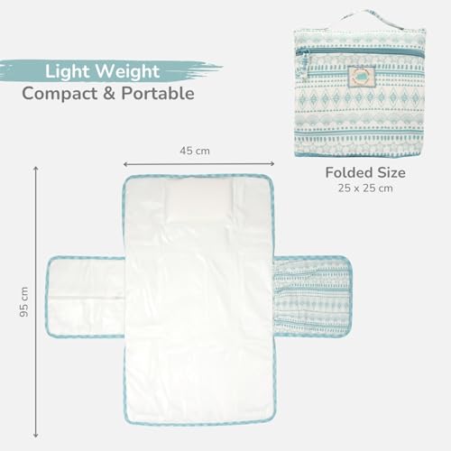 Tidy Sleep Baby Portable Diaper Changing Mat – Waterproof, Foldable Travel Mat with Storage Pockets & Soft Padding Pillow–Easy-to-Carry Changing Station Organizer for Newborns & Toddlers(Marine Meadow) - Image 5