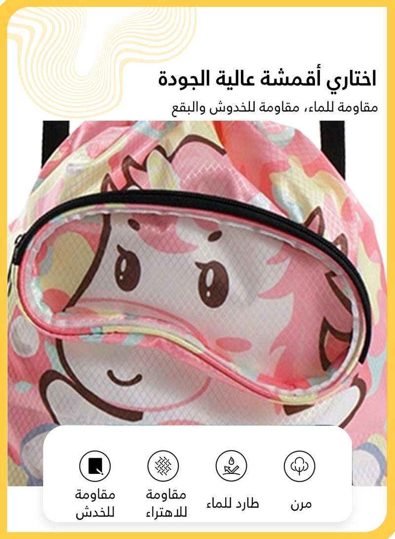 شي آند ليتل حقيبة سباحة منفصلة جافة ورطبة بتصميم ديناصور  حقيبة ظهر مقاومة للماء برباط مع حجرة للأحذية للبنات، حقيبة سفر للصالة الرياضية وحمام السباحة والشاطئ والمدرسة (وردي) - Image 2