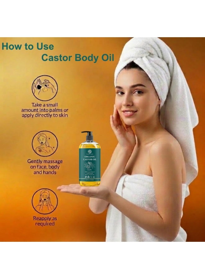 Mudassir Gulzar Organic Castor Oil 473ml (16 fl oz), Castor Oil Organic Cold Pressed, 100% Pure & Natural Organic Castor Oil Cold Pressed for Hair, Eyelashes, Eyebrows, Skin Care & Massage - Image 3