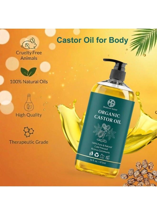 Mudassir Gulzar Organic Castor Oil 473ml (16 fl oz), Castor Oil Organic Cold Pressed, 100% Pure & Natural Organic Castor Oil Cold Pressed for Hair, Eyelashes, Eyebrows, Skin Care & Massage - Image 5
