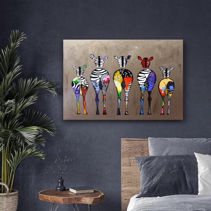 AKOTAC فن حائط مضحك لحمار وحشي في الحمام، حيوانات ملونة لطيفة، ملصقات غرفة النوم، لوحة قماشية، ديكور حائط، مطبوعات صور، أعمال فنية لغرفة الأطفال، الحضانة، غرفة المعيشة، ديكور المنزل، مؤطر - Image 3