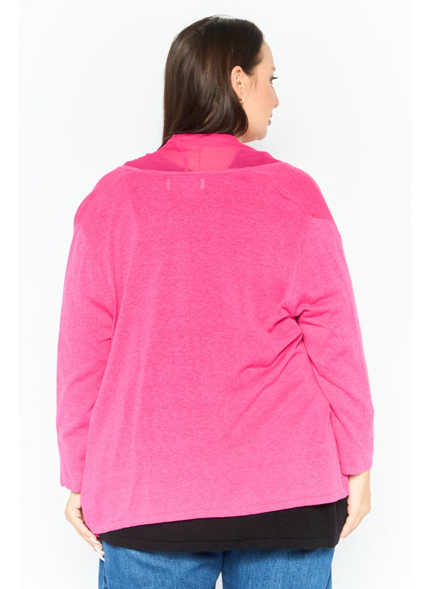 Women Plus Size Split Neck Textured Cardigan, Pink - pzsku/Z6028384B3A4F871BFEE4Z/45/_/1738161438/04ca42f2-99e7-496b-a52f-af6b71aa424a