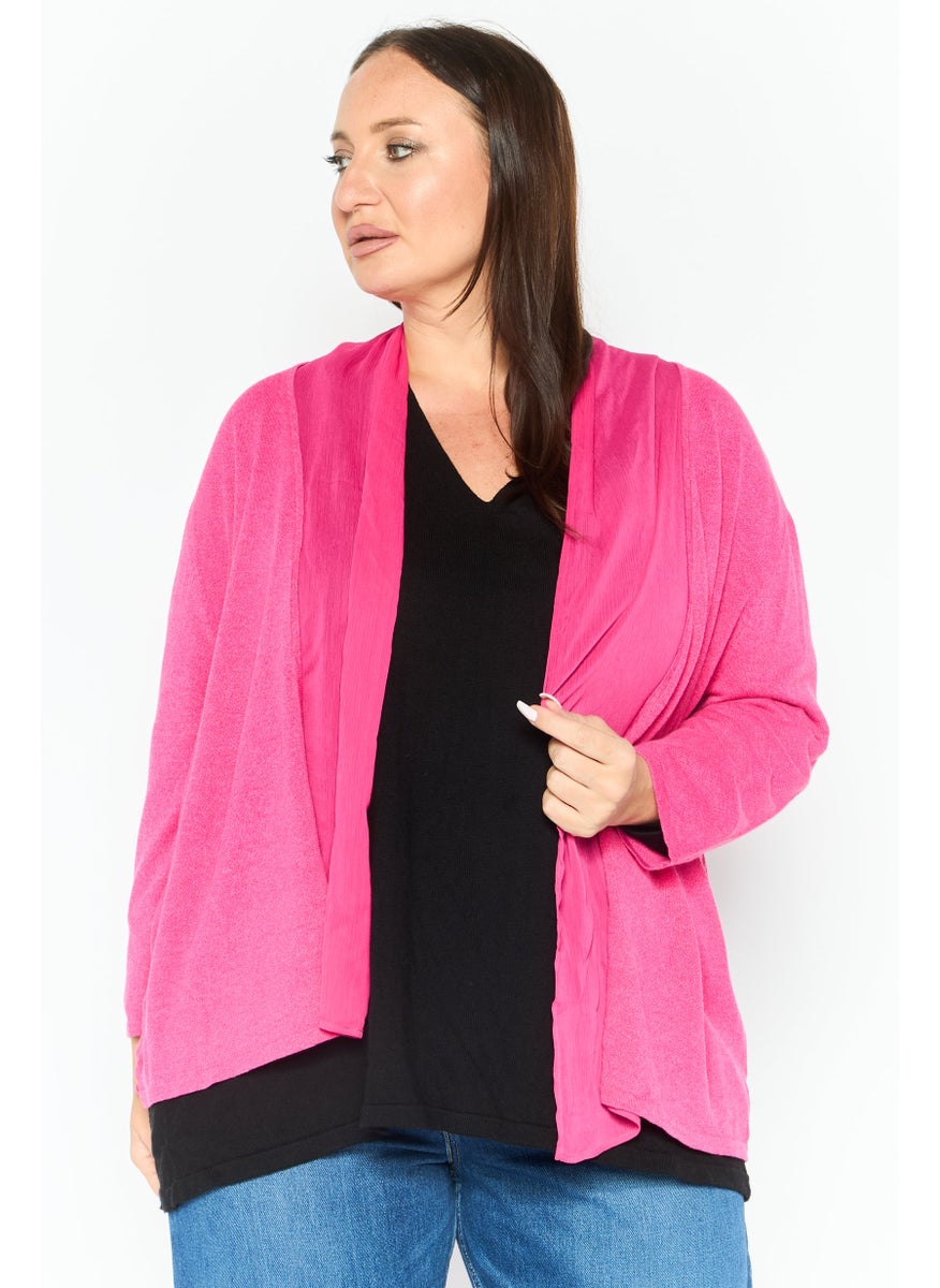 Women Plus Size Split Neck Textured Cardigan, Pink - pzsku/Z6028384B3A4F871BFEE4Z/45/_/1738161441/e207502c-48e9-4c3c-bd41-4b2501fcef66