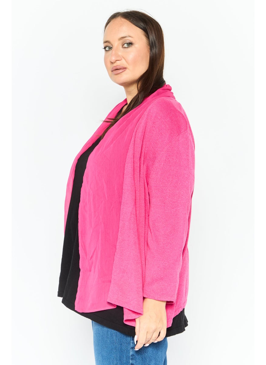 Women Plus Size Split Neck Textured Cardigan, Pink - pzsku/Z6028384B3A4F871BFEE4Z/45/_/1738161455/8540a154-edef-411e-b01e-1b81ee3a018d