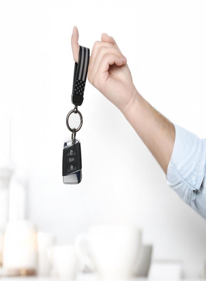 قطعتان من سلاسل مفاتيح السيارة الفاخرة على شكل علم أمريكي مع حلقة من سبائك الزنك - حامل مفاتيح جلدي متين على شكل علم الولايات المتحدة الأمريكية لسيارات فورد وجيب والشاحنات وإكسسوارات السيارات للجنسين، أسود، قياسي - Image 5