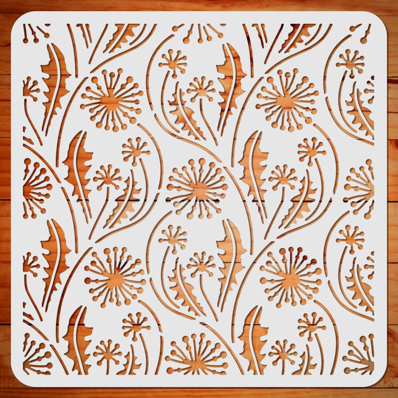 ORIGACH Dandelion Stencil Reusable Dandelion Texture Stencils for Painting on Wood Canvas Paper Fabric Floor Wall and Tile