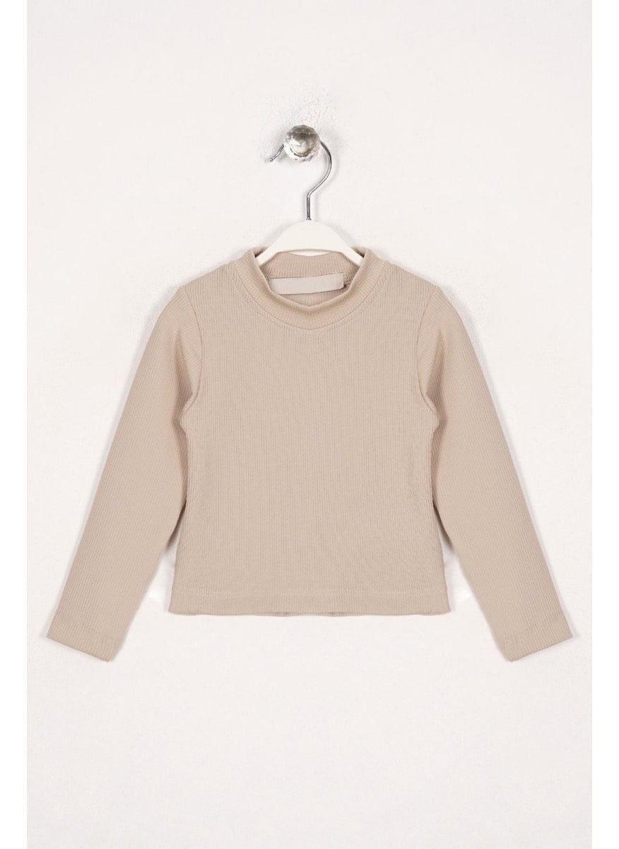 WEWE - Crew Neck Long Sleeve Basic Unprinted Beige Color Girl Bodysuit - Image 1