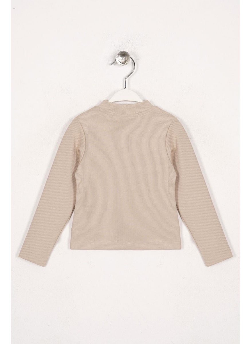 WEWE - Crew Neck Long Sleeve Basic Unprinted Beige Color Girl Bodysuit - Image 1