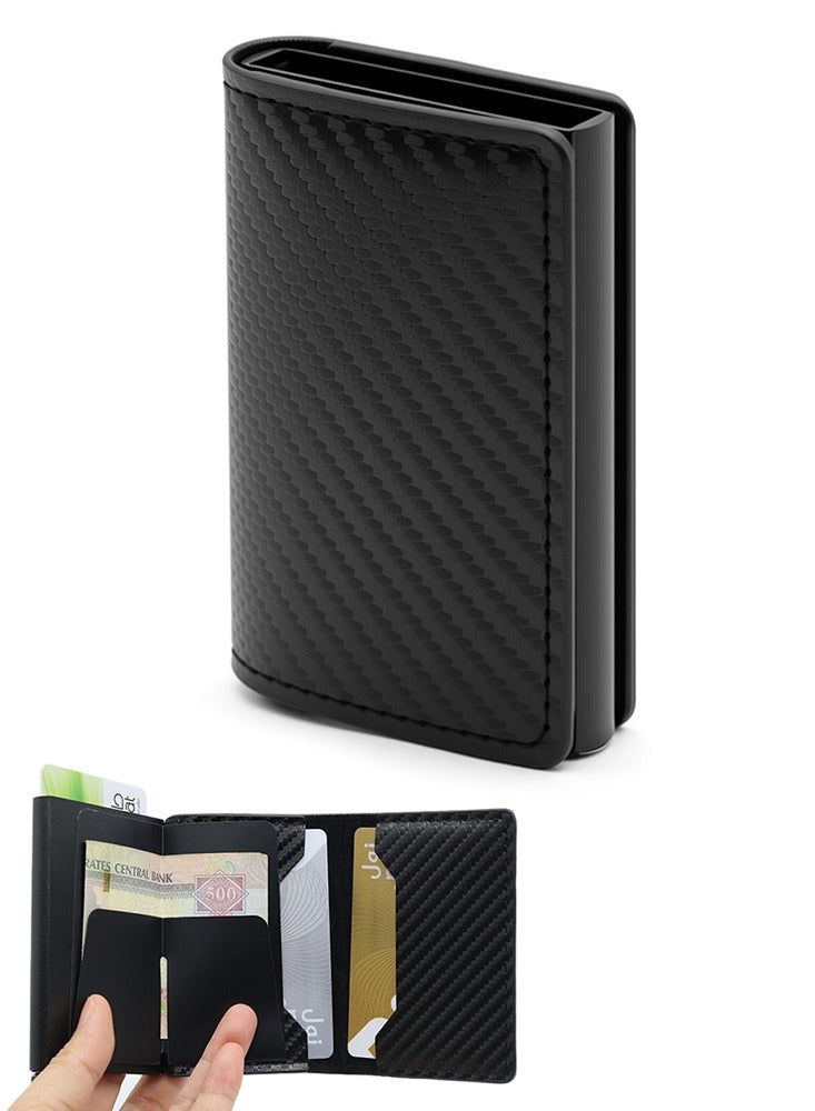 Carbon Black Rfid Blocking Men ID Credit Card Holders Wallet Leather Metal Business Bank CreditCard Cardholder Case Carteras - Image 1