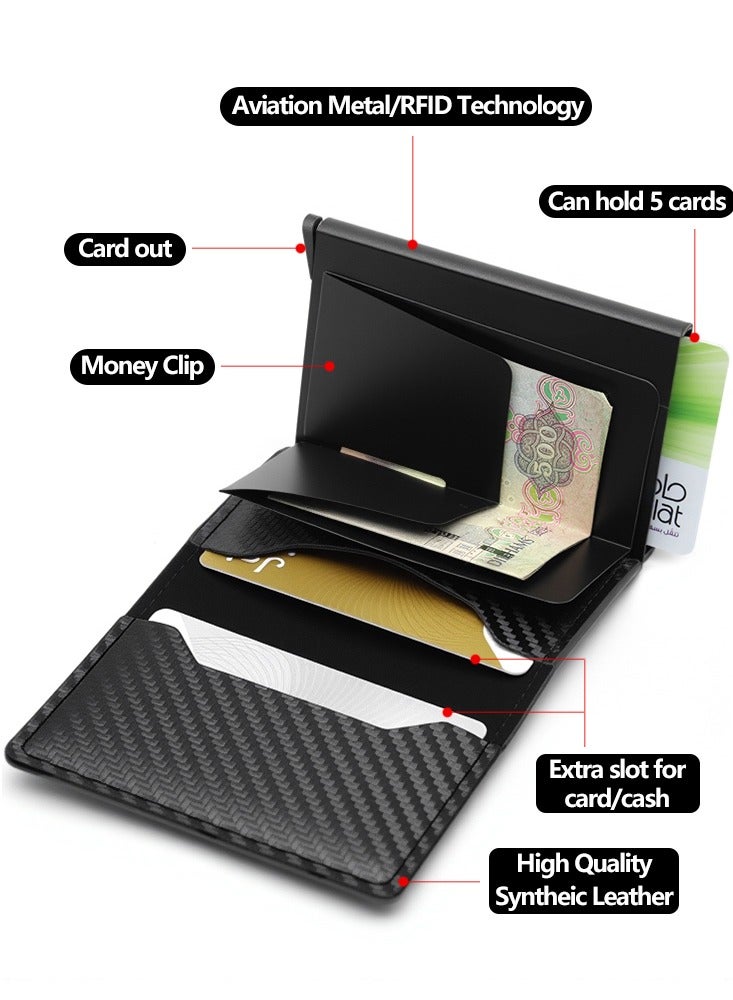 Carbon Black Rfid Blocking Men ID Credit Card Holders Wallet Leather Metal Business Bank CreditCard Cardholder Case Carteras - Image 3