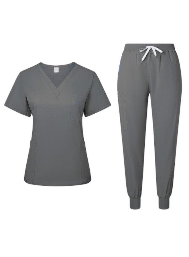 Loquat Womens Medical Scrubs Set Medical Uniform Set Gray - Image 1