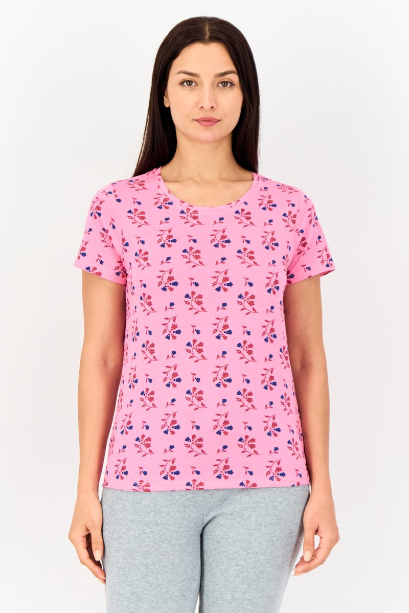 zivame Rosaline x Zivame Women 2 Pieces Crew Neck Allover Print Short Sleeve Sleepwear Top, Multicolor - Image 3