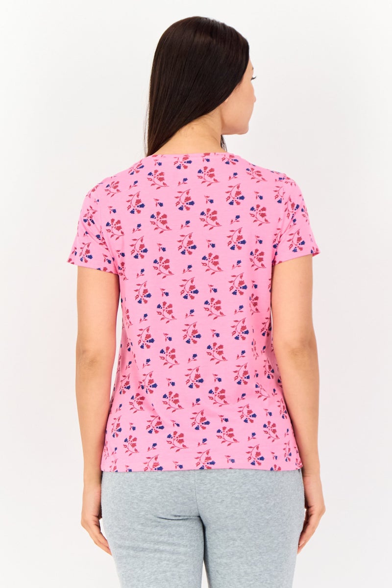 zivame Rosaline x Zivame Women 2 Pieces Crew Neck Allover Print Short Sleeve Sleepwear Top, Multicolor - Image 4