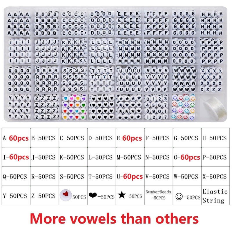 Looconi Amaney 1600pcs Letter Beads,Heart Beads,Number Beads,Start Beads and Smiley Beads,4x7mm White Acrylic Beads 31 Styles for Jewelry Making Bracelets Necklaces Key Chains - Image 3