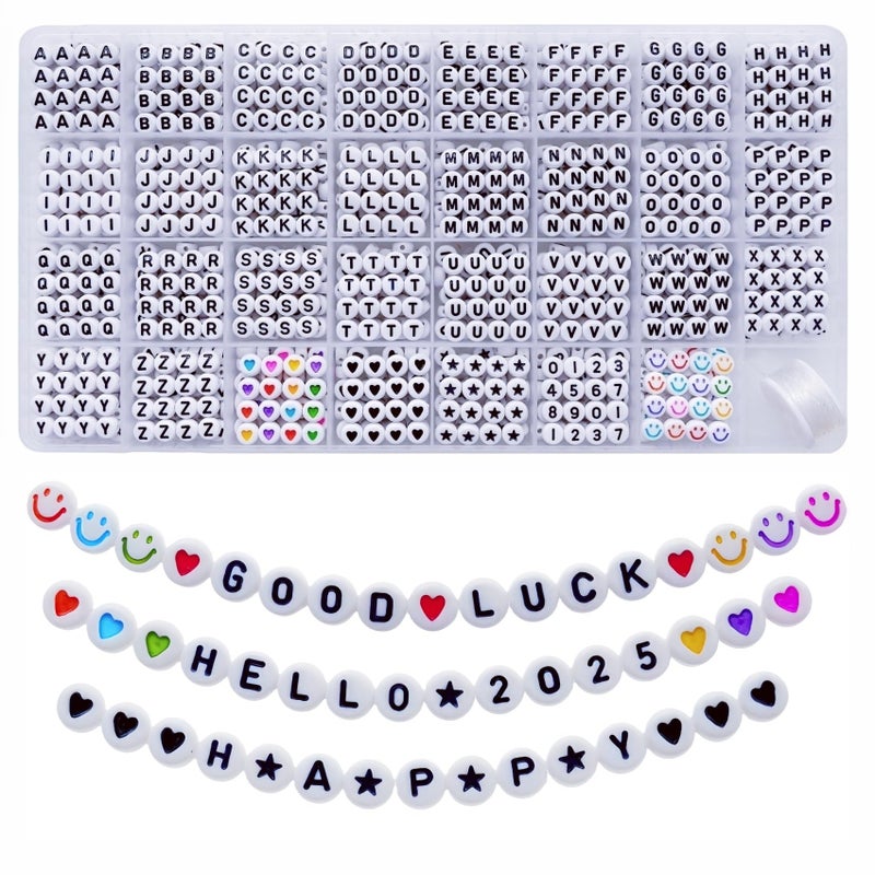 Looconi Amaney 1600pcs Letter Beads,Heart Beads,Number Beads,Start Beads and Smiley Beads,4x7mm White Acrylic Beads 31 Styles for Jewelry Making Bracelets Necklaces Key Chains - Image 1