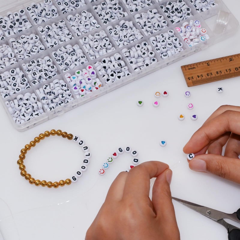 Looconi Amaney 1600pcs Letter Beads,Heart Beads,Number Beads,Start Beads and Smiley Beads,4x7mm White Acrylic Beads 31 Styles for Jewelry Making Bracelets Necklaces Key Chains - Image 4