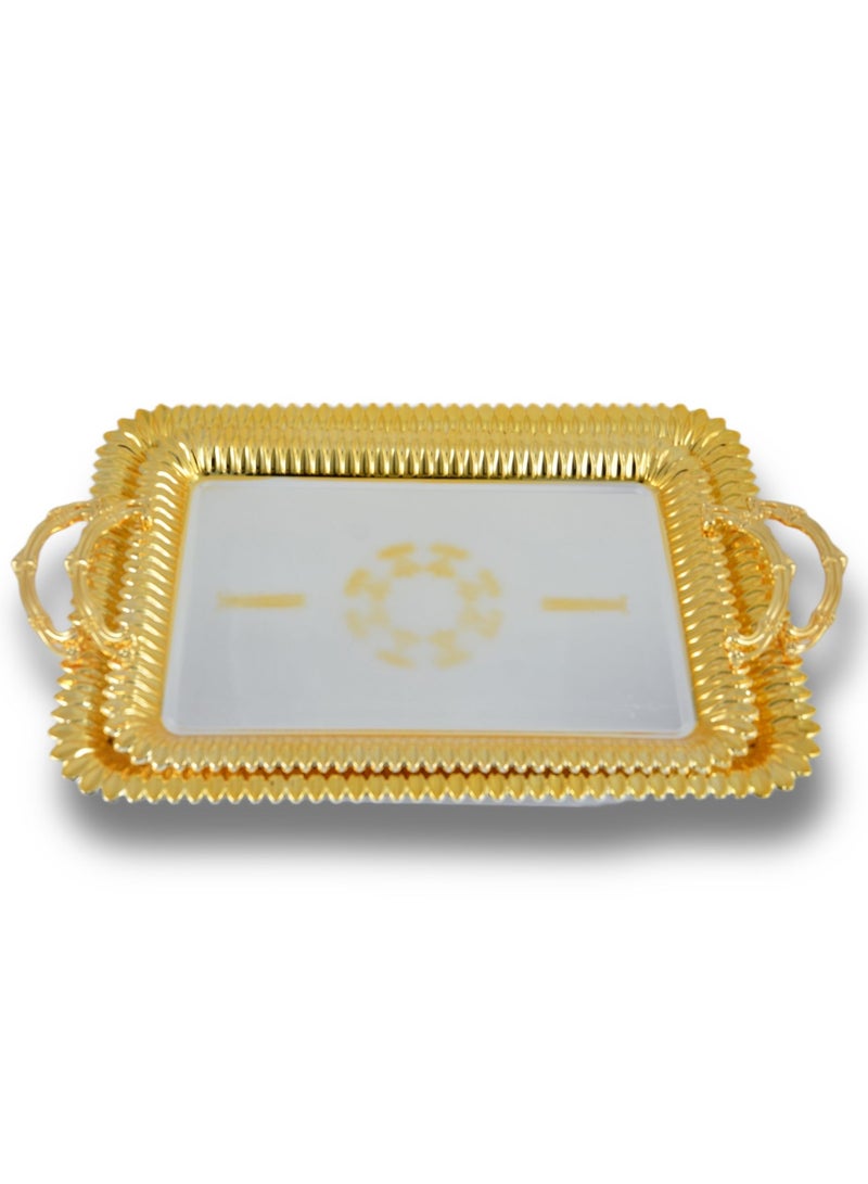 Homemaker 2-Piece Rectangular Luxury Serving Tray, Large 48cm x 34cm & Medium 41cm x 29cm, Steel, Silver & Gold - Image 1
