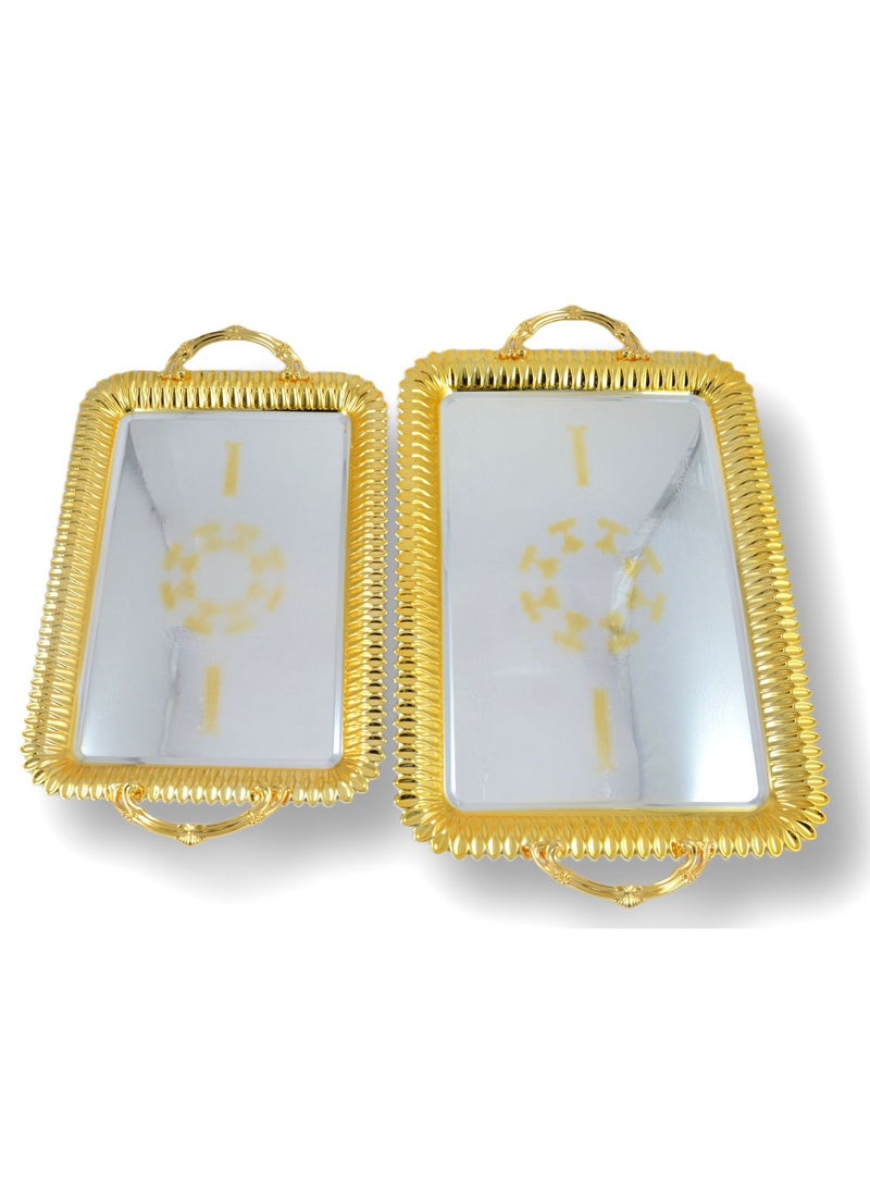 Homemaker 2-Piece Rectangular Luxury Serving Tray, Large 48cm x 34cm & Medium 41cm x 29cm, Steel, Silver & Gold - Image 2