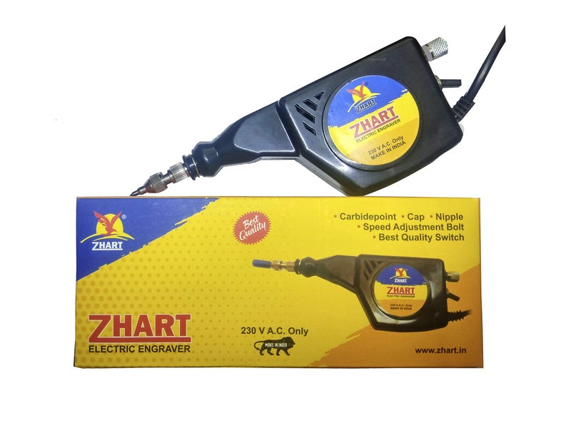 zhart Handy Electric Engraving Machine with Carbide Point Engraver Useful to Engrave and itching on Jewellery Metal Glass Wood Plastic Glass Leather - Made in India (Black) - Image 3