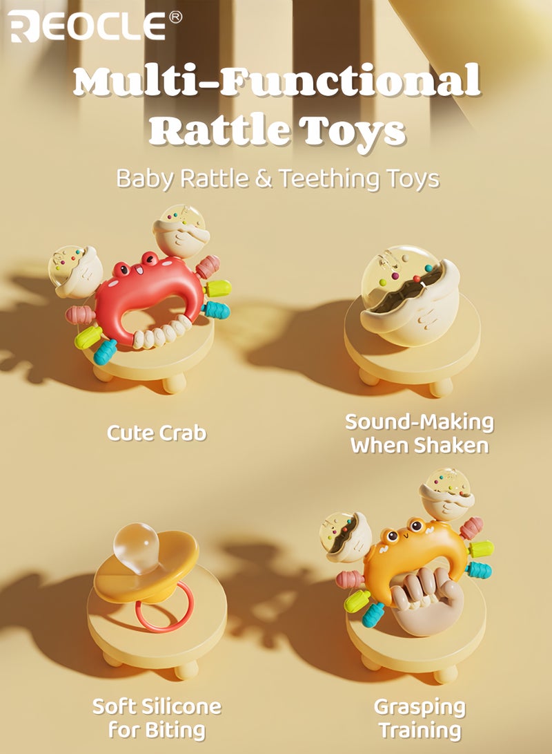 ريوكل لعبتين من عضاضات الأطفال على شكل سلطعون مصنوعة من السيليكون الناعم وتصميم كرة إمساك، ألعاب حسية للأطفال حديثي الولادة حتى 12 شهرًا مع ملمس قابل للمضغ - Image 2