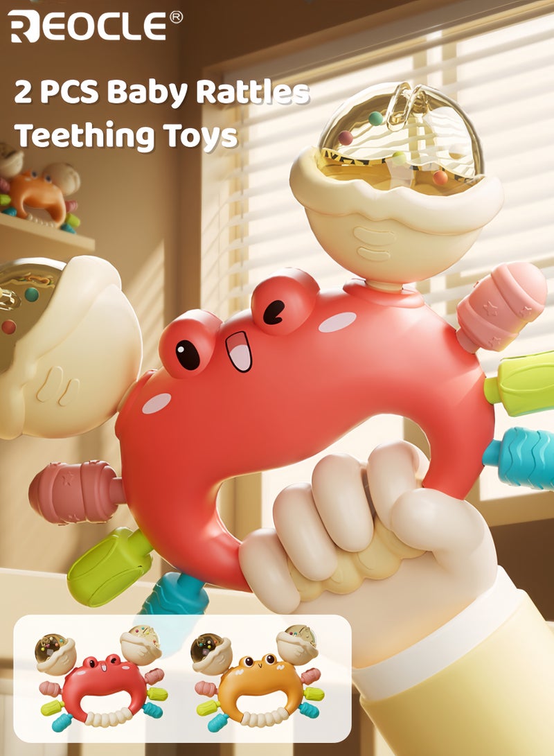 ريوكل لعبتين من عضاضات الأطفال على شكل سلطعون مصنوعة من السيليكون الناعم وتصميم كرة إمساك، ألعاب حسية للأطفال حديثي الولادة حتى 12 شهرًا مع ملمس قابل للمضغ - Image 1