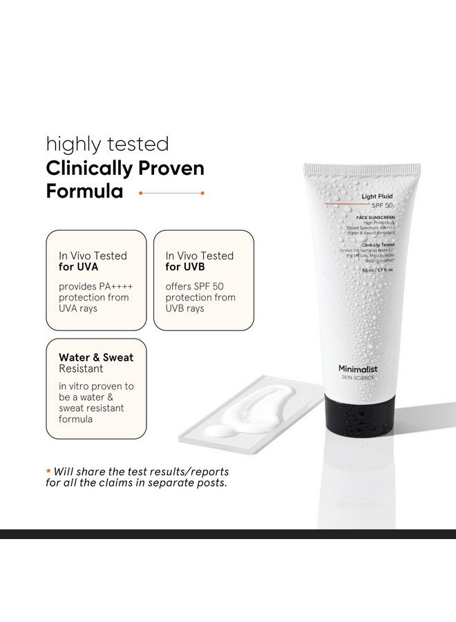 MINIMALIST واقٍ شمسِي خفيف السُمك SPF 50 PA++++ | مُختبر سريريًا في الولايات المتحدة (داخل الجسم) | لا يُظهر أثرًا أبيض | طيف واسع | خفيف الوزن، مقاوم للماء والعرق | للنساء والرجال | 50 مل - Image 3