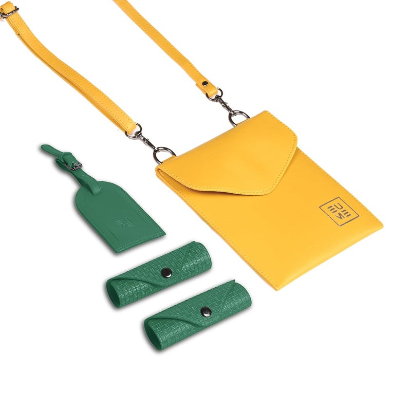 EUME Luggage Accessory Kit for Luggage| Premium Vegan Leather | 1 Luggage Tag and 2 Handle Cover Comes with Vegan Leather Sling Pouch - Green - Image 5