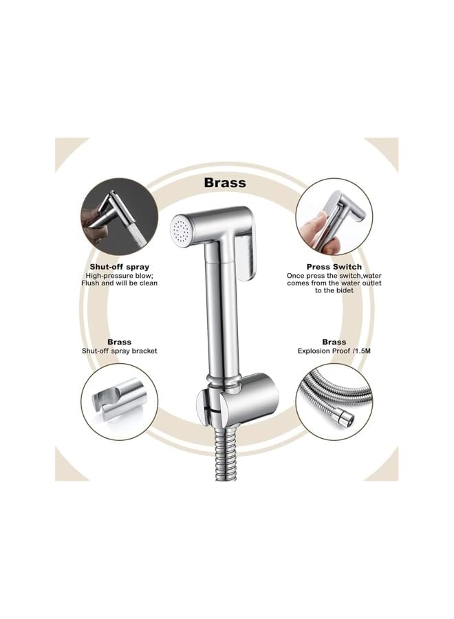 S-TOP Handheld Bidet Sprayer Shattaf Set, Muslim Shower with 1.5m Bidet Hose and Holder, No Drilling Copper Toilet Spray Gun Set for Sprayer Toilet - Image 4
