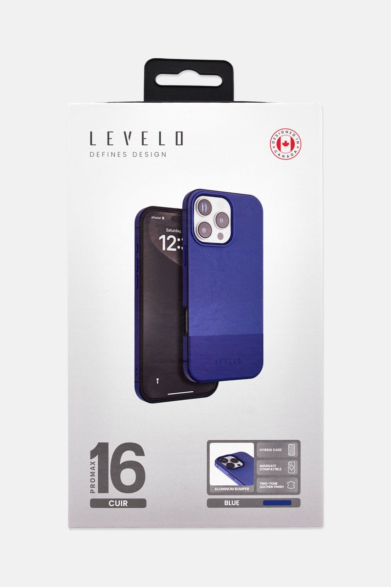 LEVELO iPhone 16 Pro Max Cuir Two-Tone Leather Protective Case, Blue - Image 3