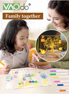 VAOdo LED Night Light Multi-function Acrylic Note Board with 7 colored Erasable Pen Desktop Message Board Bedside LED Light for Office School Home  - Image 2