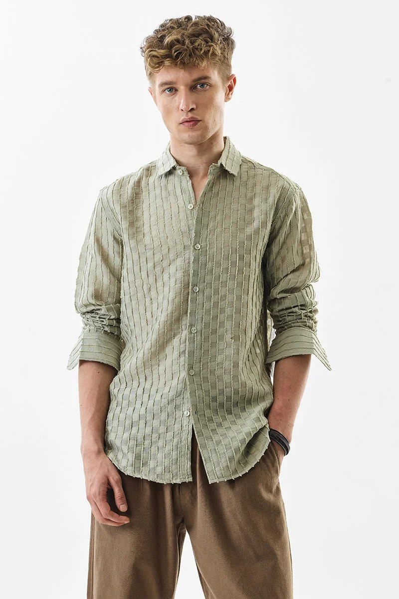 SNITCH Slim Fit Stripe Light Green Shirt